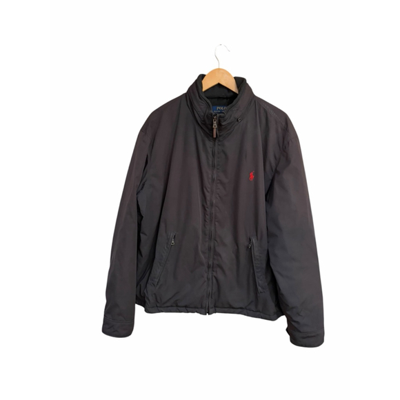 Polo Ralph Lauren Black Jacket Zip Hood Fleece Lined Pony Logo Casual XXL